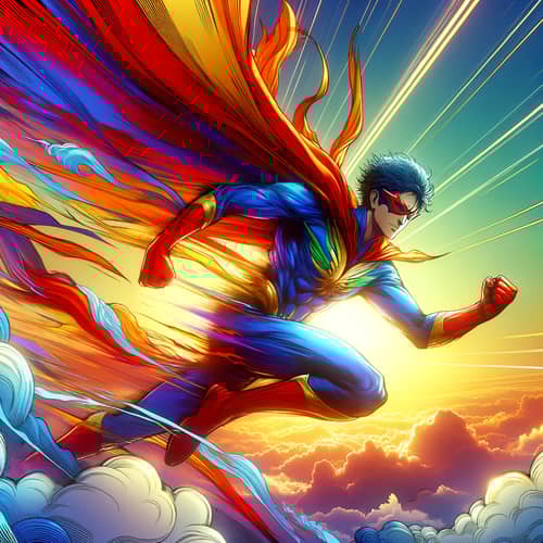 Vibrant Goku Anime Illustration Soaring Through the Sky