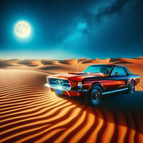 Vintage Red Ford Mustang in Desert | Tranquil Scene