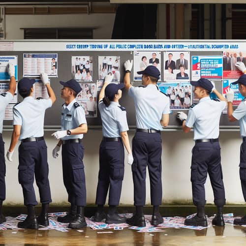 Diverse Civil Servants Clearing Campaign Posters | 2024 Elections