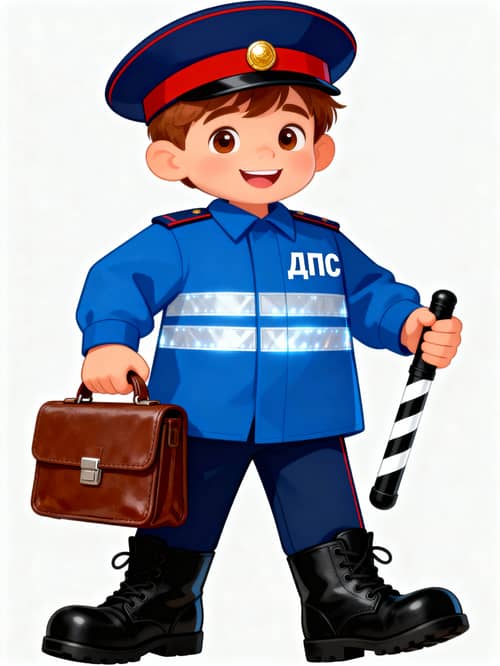 Cartoon Boy in Traffic Officer Uniform Cartoon Boy in Traffic Officer Uniform