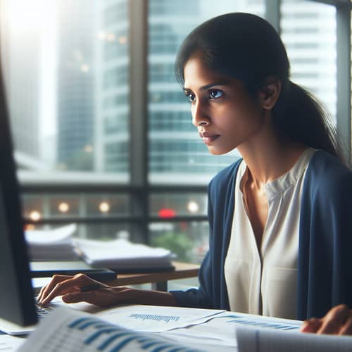 Professional South Asian Female Accountant Working on Computer