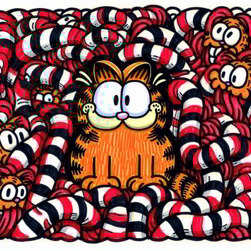 Cartoon Cat in Red and White Stripes | Exciting Cartoon Image