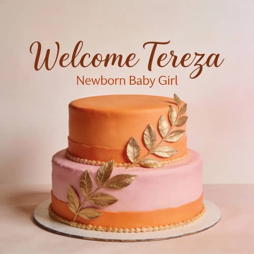 Elegant Newborn Baby Girl Cake - Welcome Tereza