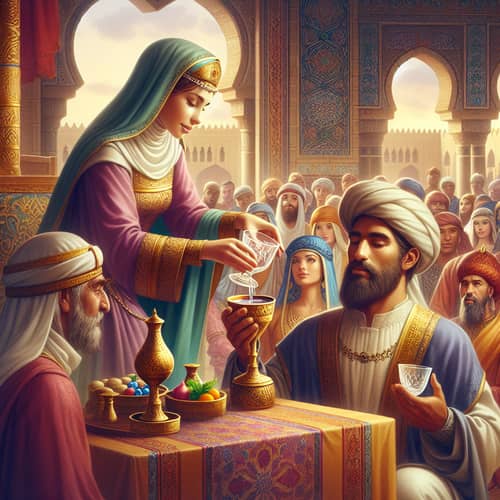 Medieval Palace Scene with Diverse Crowd | Historical Art