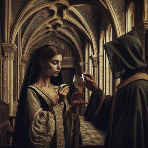Medieval Palace Scene: Mystery and Courtly Demeanor Captured