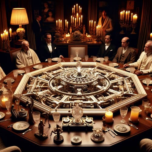 Intricately Designed Time Travel Mechanism in Luxurious Dining Room