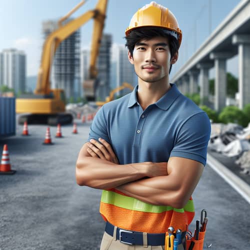 South Asian Construction Worker with Arms Crossed | Blue Polo Shirt