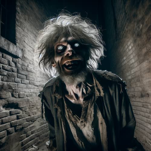 Wildly Unhinged Caucasian Man in Urban Alleyway