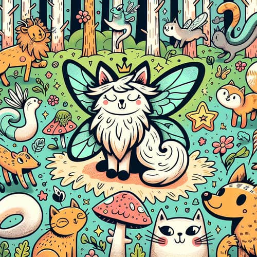 Whimsical Fairy Animal in Comic Forest with Enchanting Creatures
