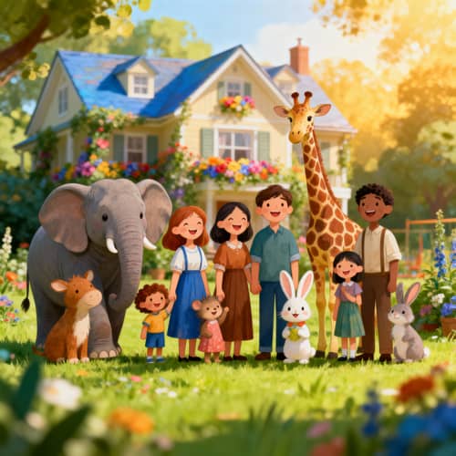 Joyful Animal Families in a Vibrant Landscape