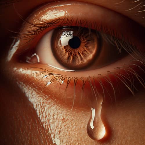 Emotional Human Eye Close-up with Brown Color and Teardrop