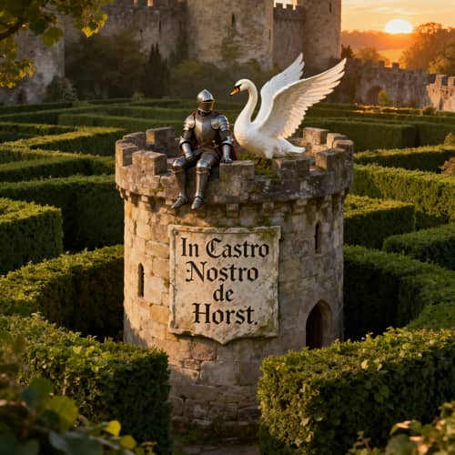Knight on Tower Surrounded by Hedge
