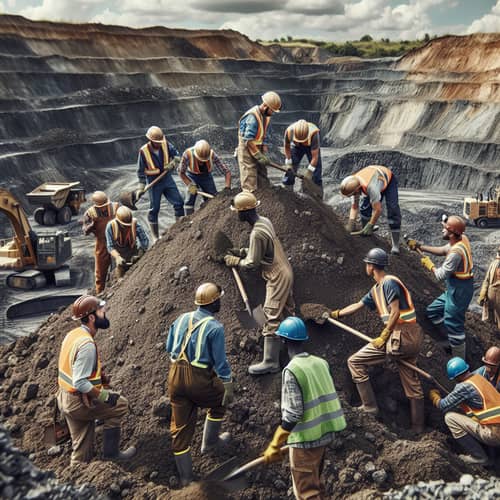 Diverse Group of Miners Working Diligently in Earth Pile