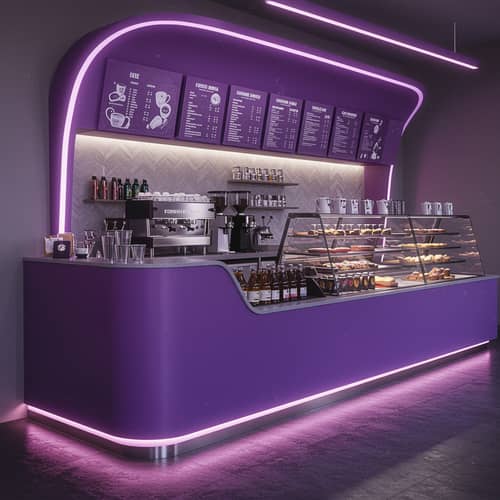 Modern Purple Coffee Shop Counter Design