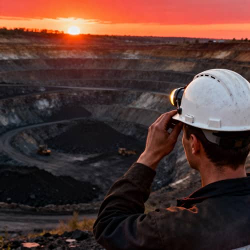 Miner at Sunset in Open-Pit Coal Mine