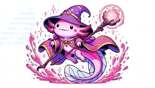 Cute Pink Axolotl Wizard Casting Epic Spell
