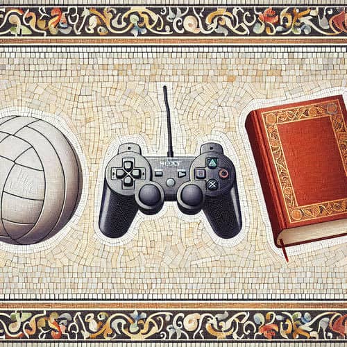 Volleyball, PlayStation Controller & Book Mosaic Art