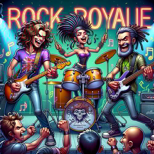 Rock Royale Magazine: Cartoon Cover with Diverse Rock Band Members
