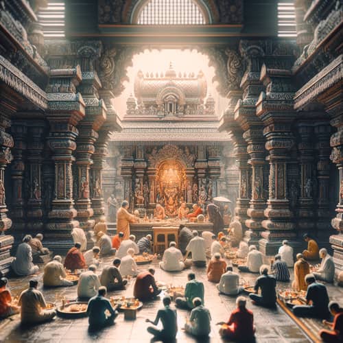 Diverse Group Worshipping at Serene Temple | Exquisite Rituals