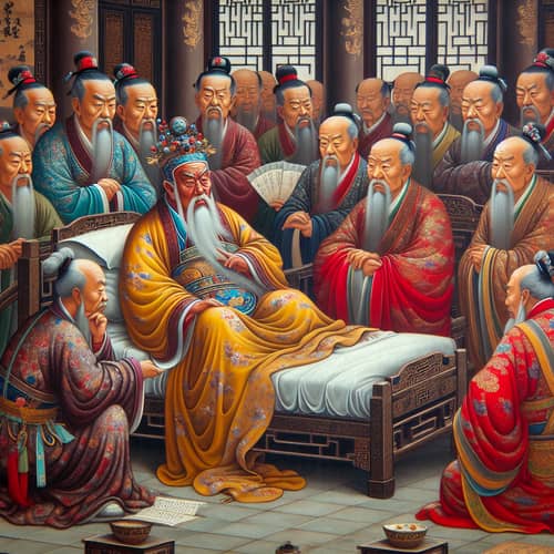 Ancient Chinese Scene: Portrait of Aging Sovereign in Palace