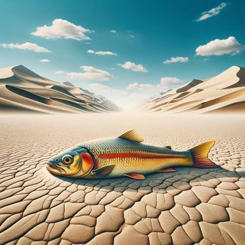 Colorful Fish in Desolate Desert Landscape