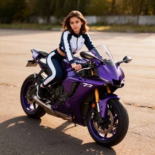 Ukrainian Girl in Sportswear on Yamaha R7 Ukrainian Girl in Sportswear on Yamaha R7