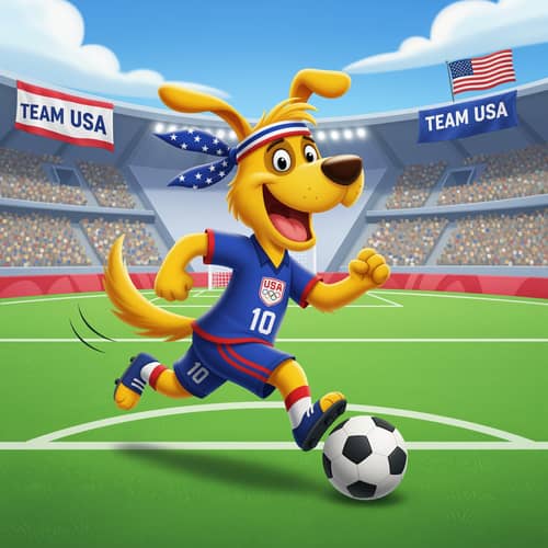 Happy Cartoon Dog Competing for Team USA in Olympics