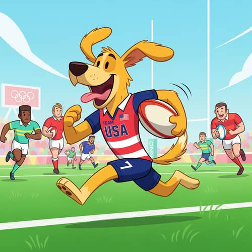 Happy Cartoon Dog Competing for Team USA Rugby Happy Cartoon Dog Competing for Team USA Rugby