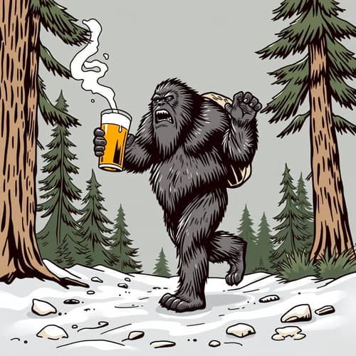Bigfoot Enjoys a Cold Beer