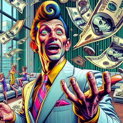 Pop Art Money Throw in Luxurious Penthouse - Dynamic Scene