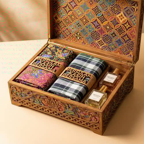 Elegant Malaysian Wedding Gift Box with Batik & Perfume Elegant Malaysian Wedding Gift Box with Batik & Perfume