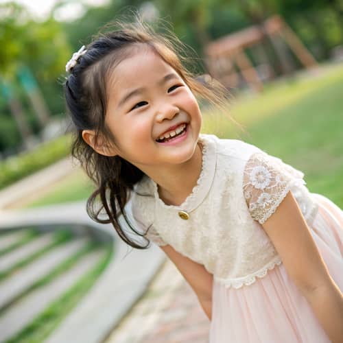 Adorable Korean Girl Playing in the Park - 4K Image