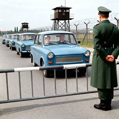 Historic Border Control: GDR Trabants and Guards Historic Border Control: GDR Trabants and Guards