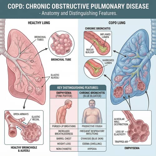 COPD Anatomy Medical Chart: Emphysema vs. Bronchitis COPD Anatomy Medical Chart: Emphysema vs. Bronchitis