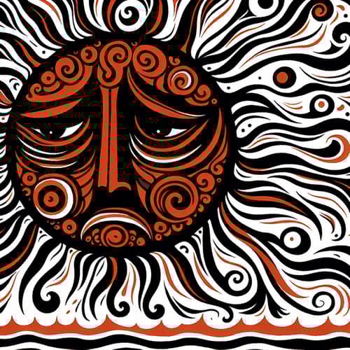Sad Sun in Mezen Painting Style