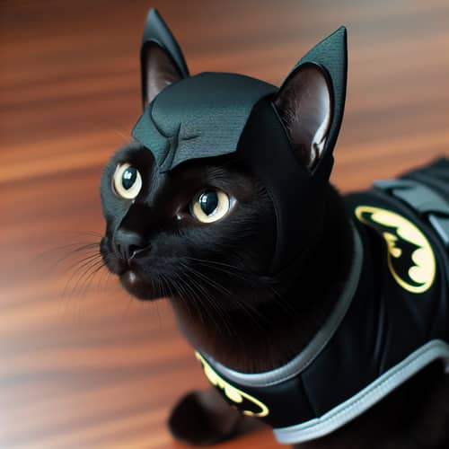 Black Fur Superhero Cat in Bat Costume