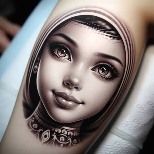Egyptian Girl Face Tattoo | Intricate Bicep Ink Art