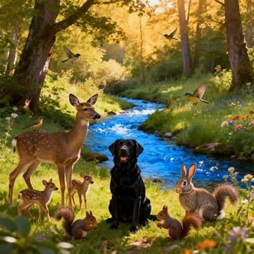 Harmony in Nature: A Tranquil Dog and Friends Harmony in Nature: A Tranquil Dog and Friends