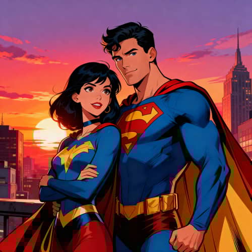 Romantic Superhero Couple Portrait - Perfect Gift