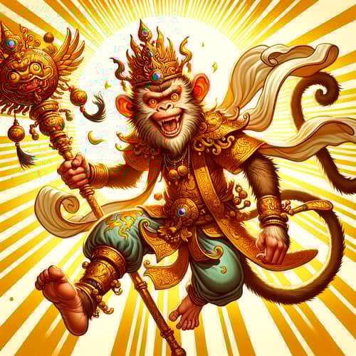 Mythical Monkey King Art - East Asian Folklore in Golden Sunlight