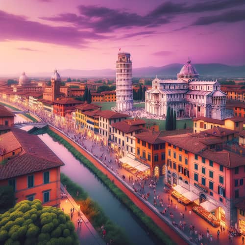 Sunset View of Leaning Tower of Pisa | Italian Renaissance Cityscape