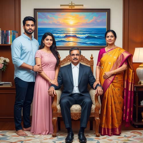 Warm Family Portrait in Vibrant Oil Painting Style
