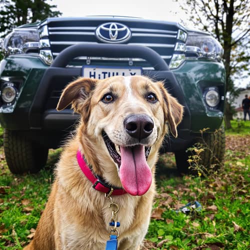 Dog In Front of Hilux - A Perfect Moment