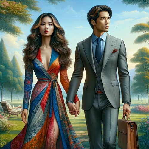 Serene Harmony: Hispanic Woman & Asian Man Professional Elegance