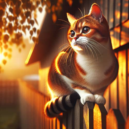 Graceful Domestic Short-Haired Cat on Backyard Fence