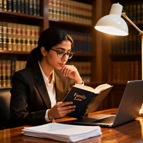 Middle-Eastern Female Lawyer Studying Family Law Middle-Eastern Female Lawyer Studying Family Law