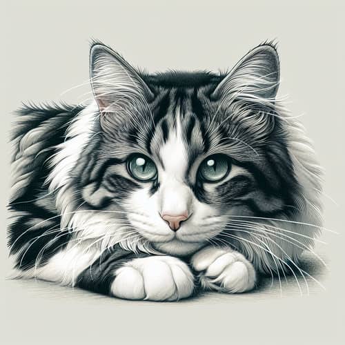Detailed Depiction of a Cat in Natural Pose | White and Black Patterns