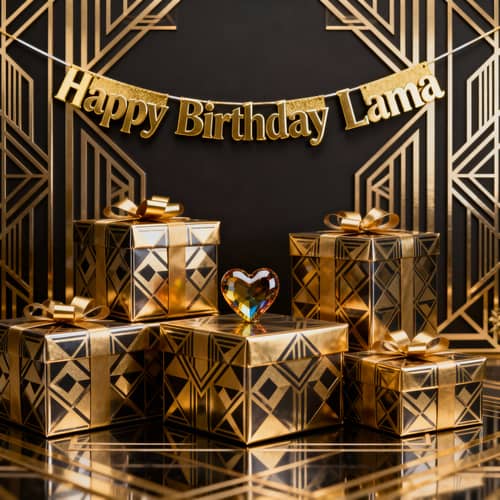 Elegant Art Deco Birthday Lama Scene