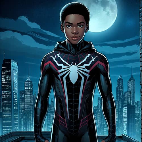 Futuristic African-American Teenage Superhero on Rooftop | Action Pose
