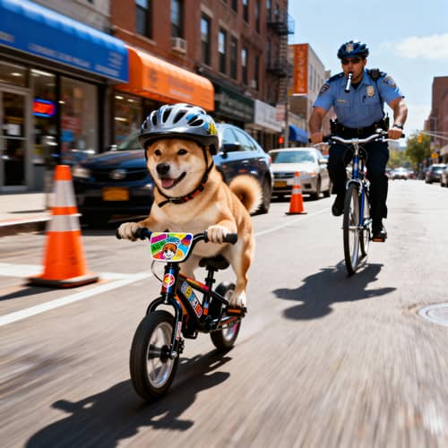 Dog on Mini Bike Chased by Police in City Dog on Mini Bike Chased by Police in City
